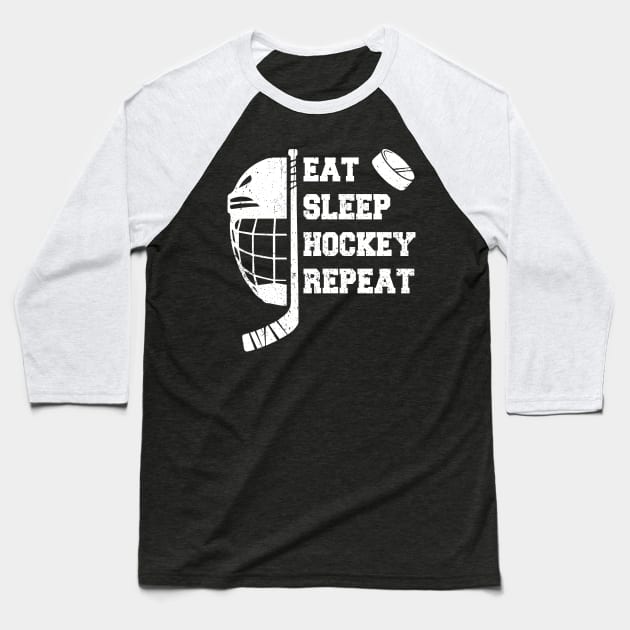 Eat Sleep Hockey Repeat Custom Hockey Player Name Hockey Lovers Gift Half Hockey Helmet with Ice Hockey Stick and Puck Baseball T-Shirt by Audell Richardson